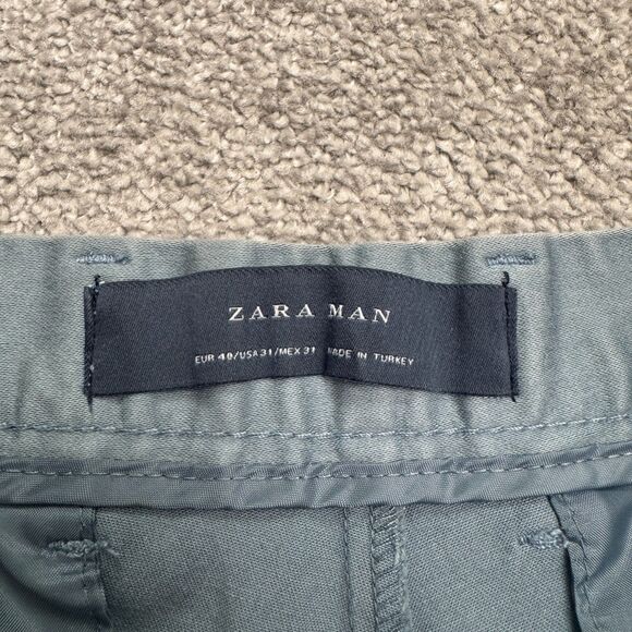 Zara Man Chino Pants Mens 31 Slate Blue Straight Leg Cotton Flat Front 32x27 - Picture 7 of 16